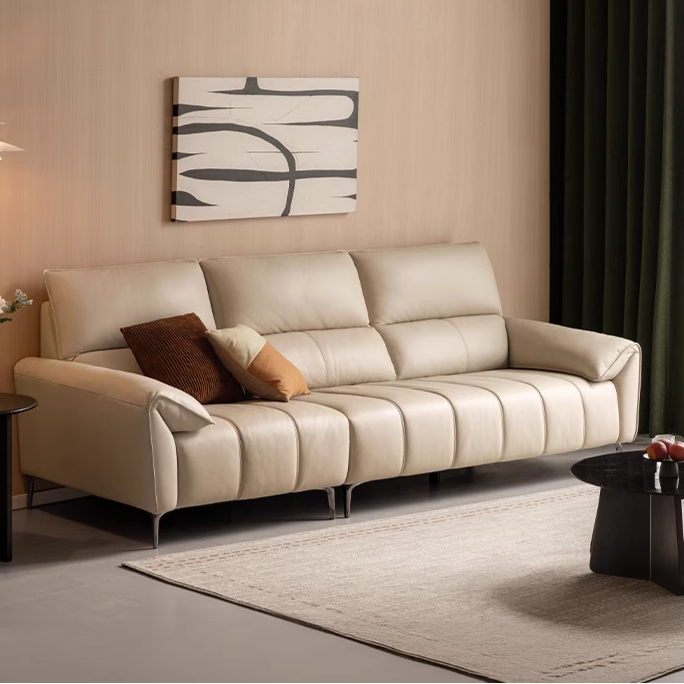 Genuine Leather Cream Sofa, Piano Key Design