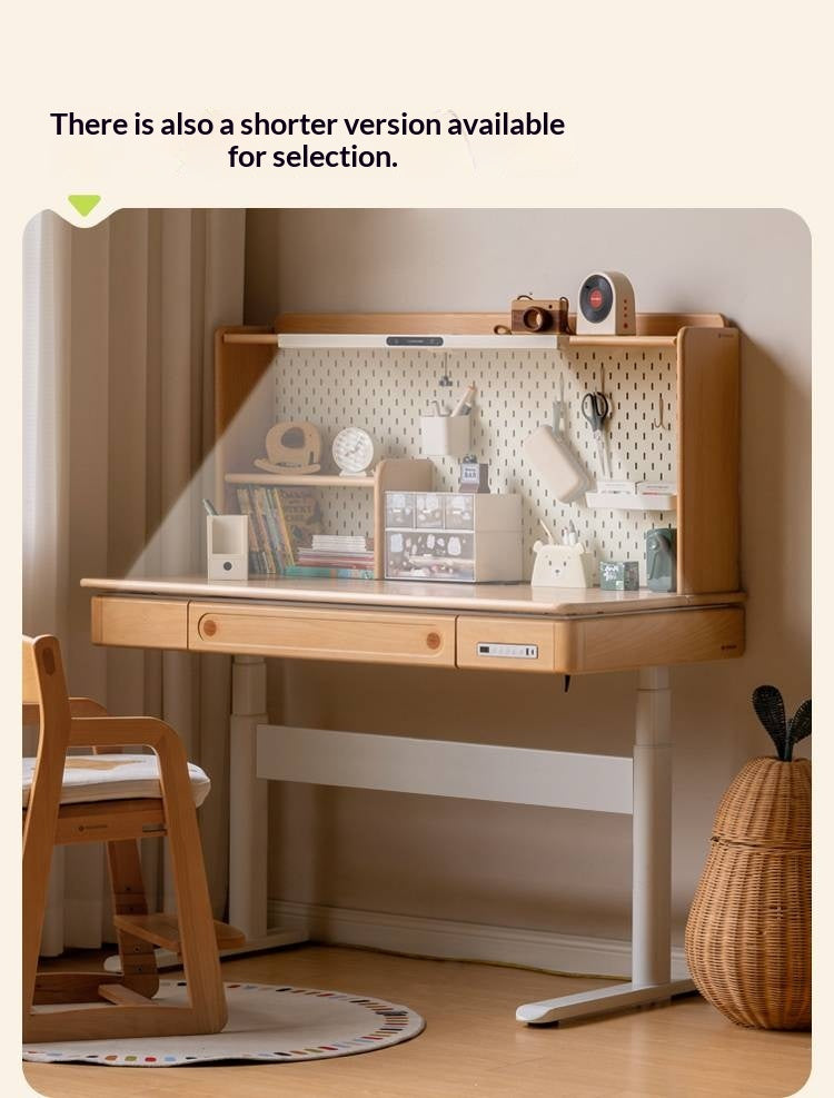Beech Solid Wood Children's Study Desk with Electric Lift