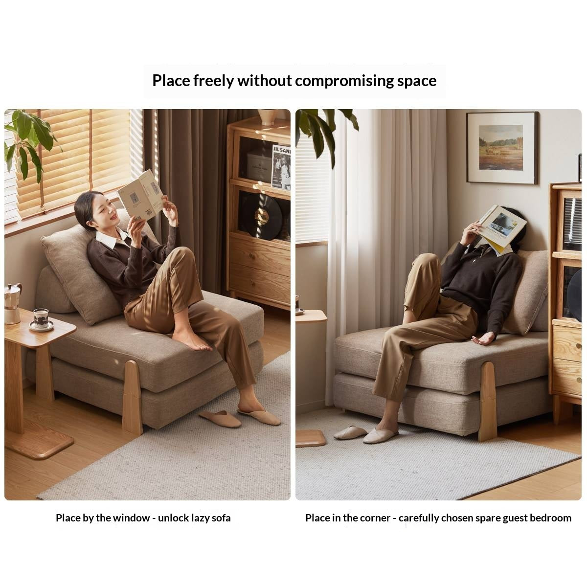 Armless Folding Sofa Bed with Wood Legs