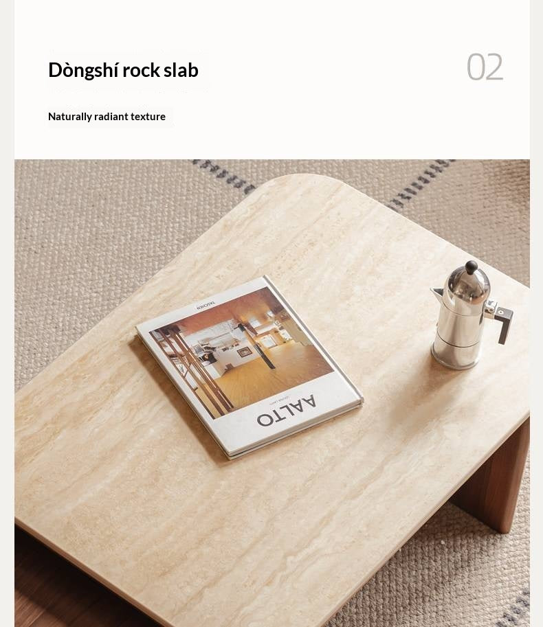 Black Walnut Solid Wood Italian Light Luxury Rock Plate Coffee Table