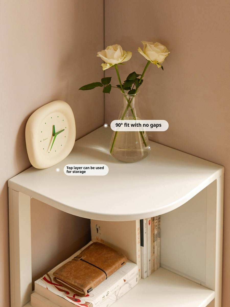 Tulipwood Solid Wood Corner Bookshelf, Floor-standing Storage Rack Cream Style