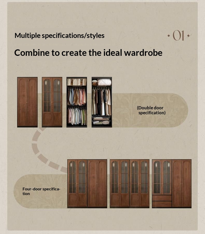 Black Walnut Solid Wood Wardrobe French Retro Style