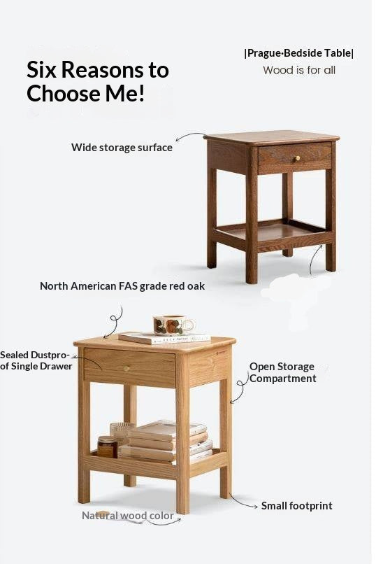 Oak, Beech Solid Wood, Solid RubberWood Nightstand.