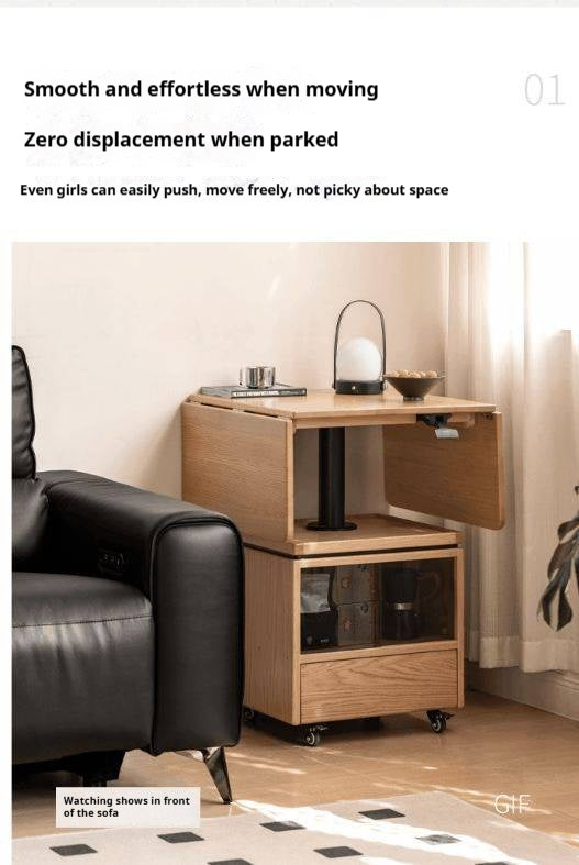 Oak Solid Wood Modern Mobile Elevating Coffee Table