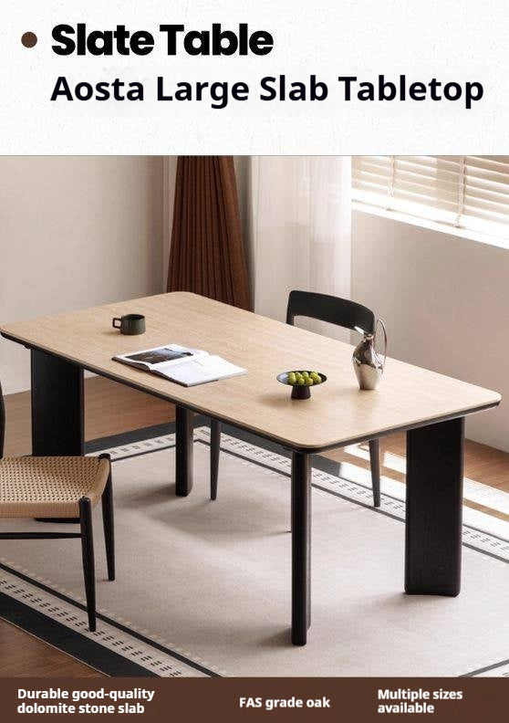 Oak Solid Wood Modern Cave Stone Rock Plate Dining Table