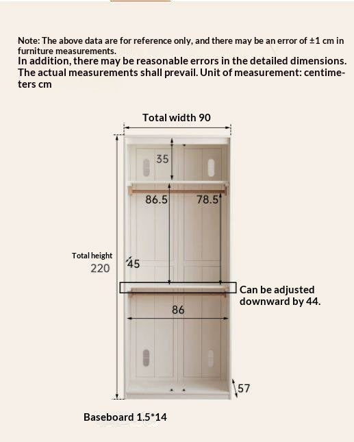 Pine Solid Wood Wardrobe with French Cream Finish and Double Doors