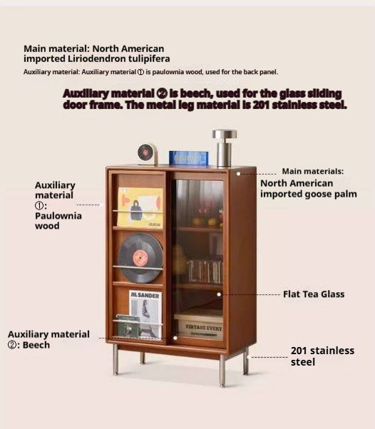 Poplar Solid Wood Ancient Style Sliding Door Side Cabinet.