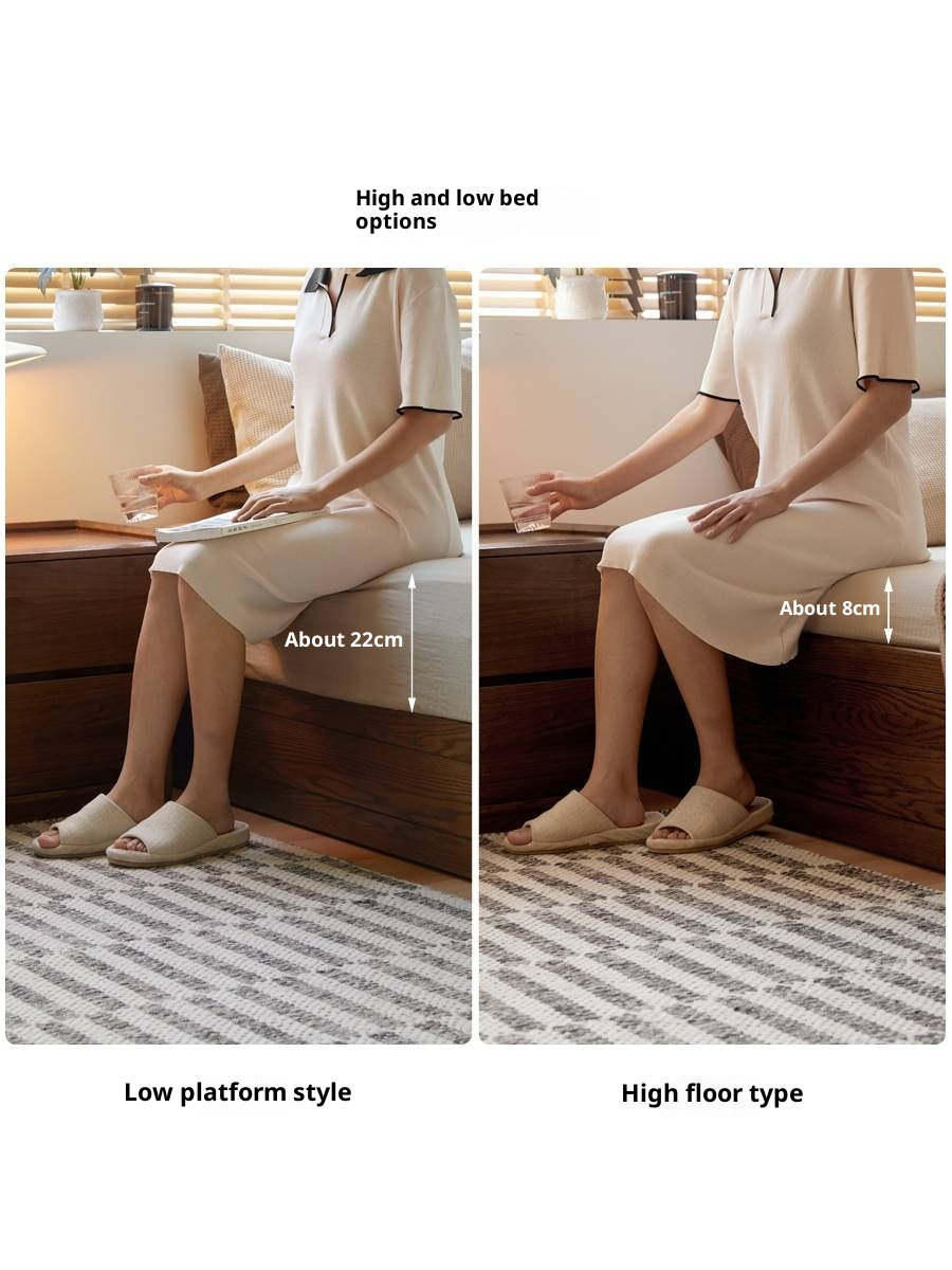 Oak, Rubberwood Solid Wood Platform Box Bed, Headboard-Free Bed Modern Minimalist