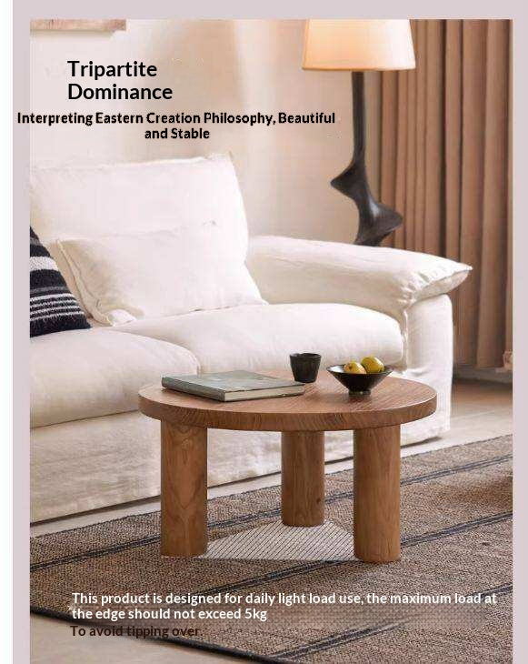 Elm Solid Wood Round Tea Table with Wind-Inspired Design