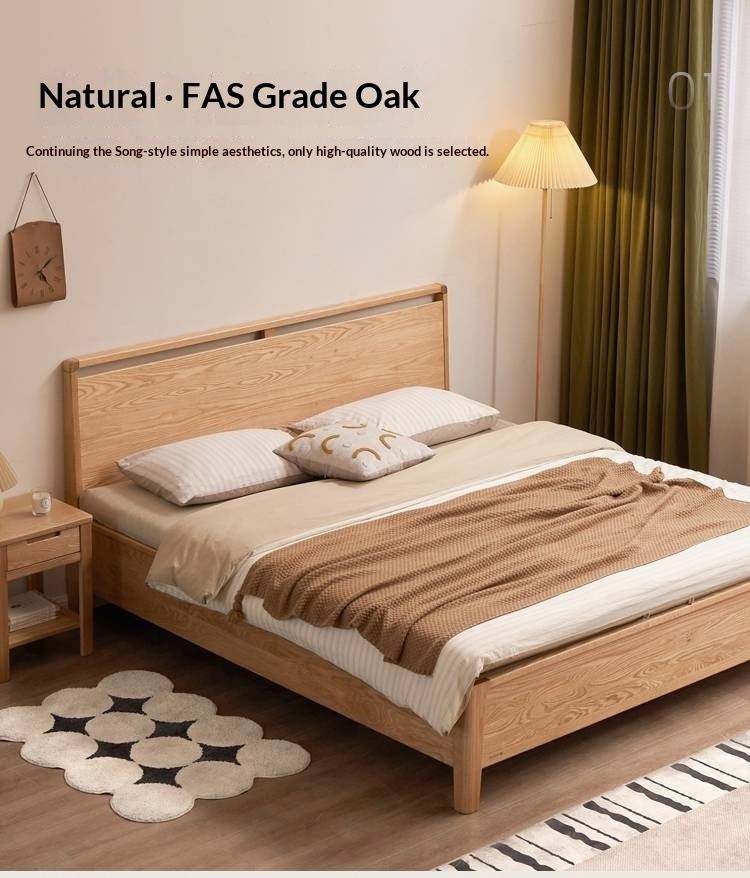 Oak Solid Wood High Box Bed in Modern Minimalist Design