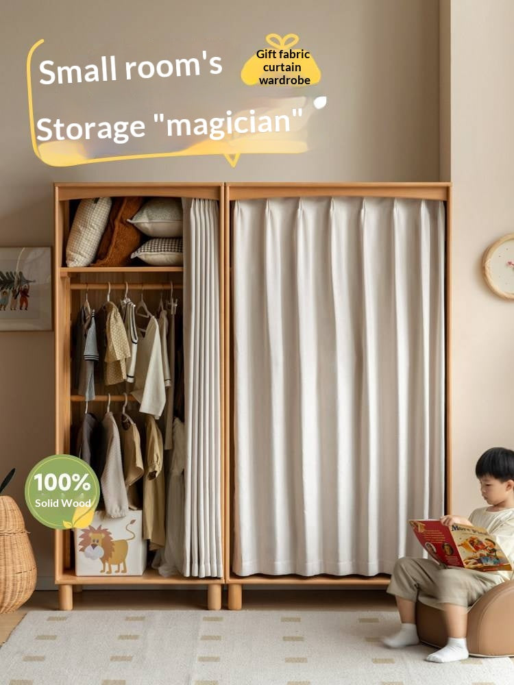 Beech Solid Wood Children's Curtain Wardrobe