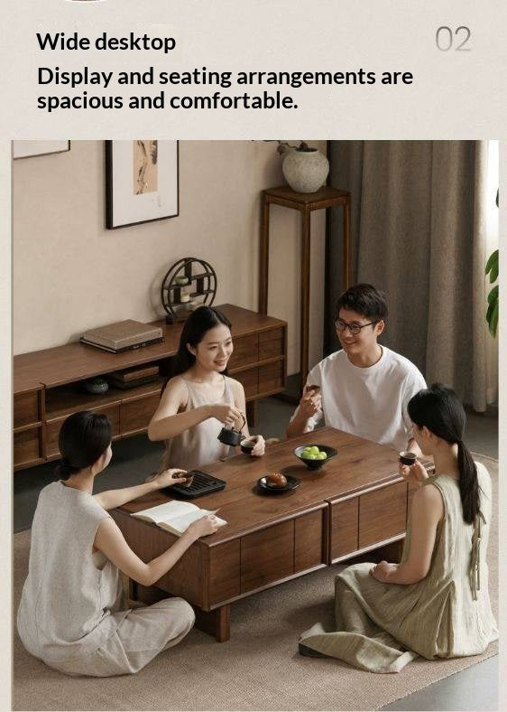 Black Walnut Solid Wood Coffee Table with Storage