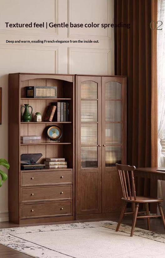 Black Walnut Solid Wood Bookshelf and Display Cabinet with Vintage French Profile