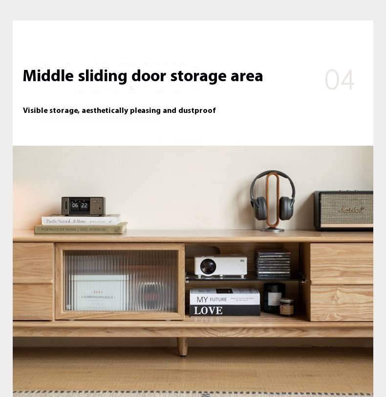 Ash Solid Wood Modern Log Style TV Cabinet