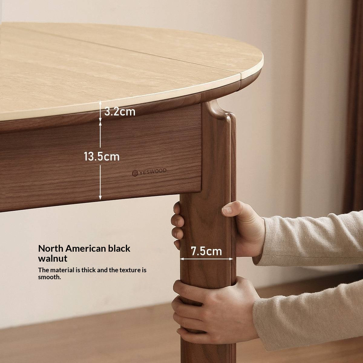 Black Walnut Solid Wood Folding Dining Table with Rock Plate Round Top