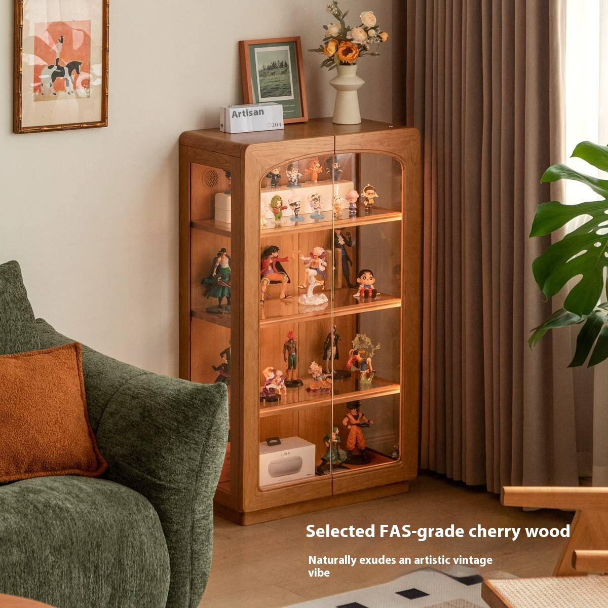 Cherry Solid Wood Retro Style With Light Side Cabinet