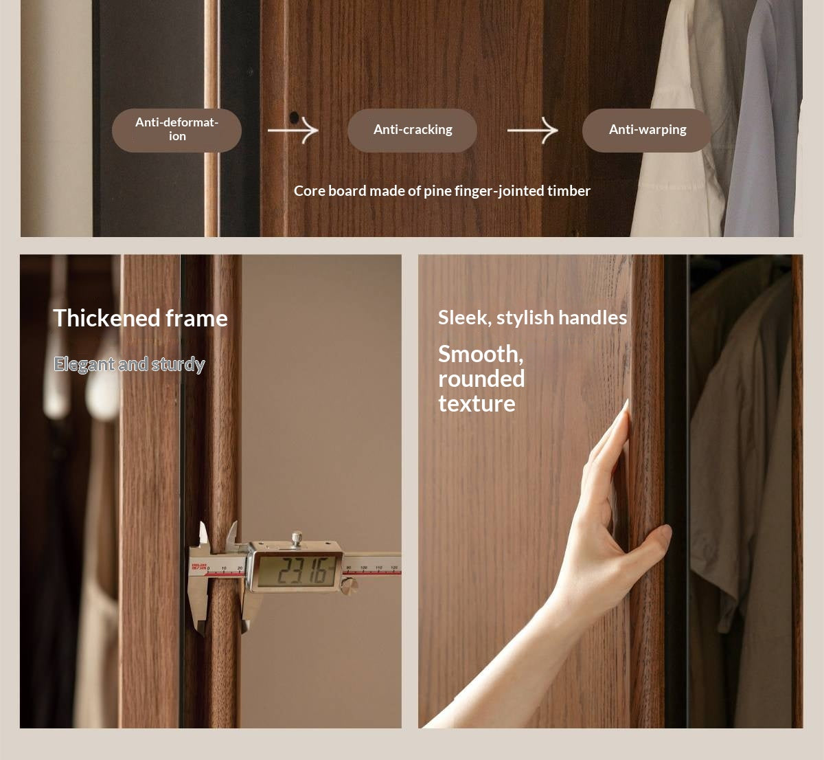 Oak Solid Wood Wardrobe with Italian Light Luxury Style and Double Doors