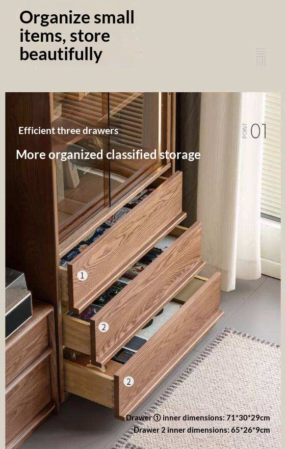 White Ash Solid Wood Side Cabinet with Italian Light Luxury Style