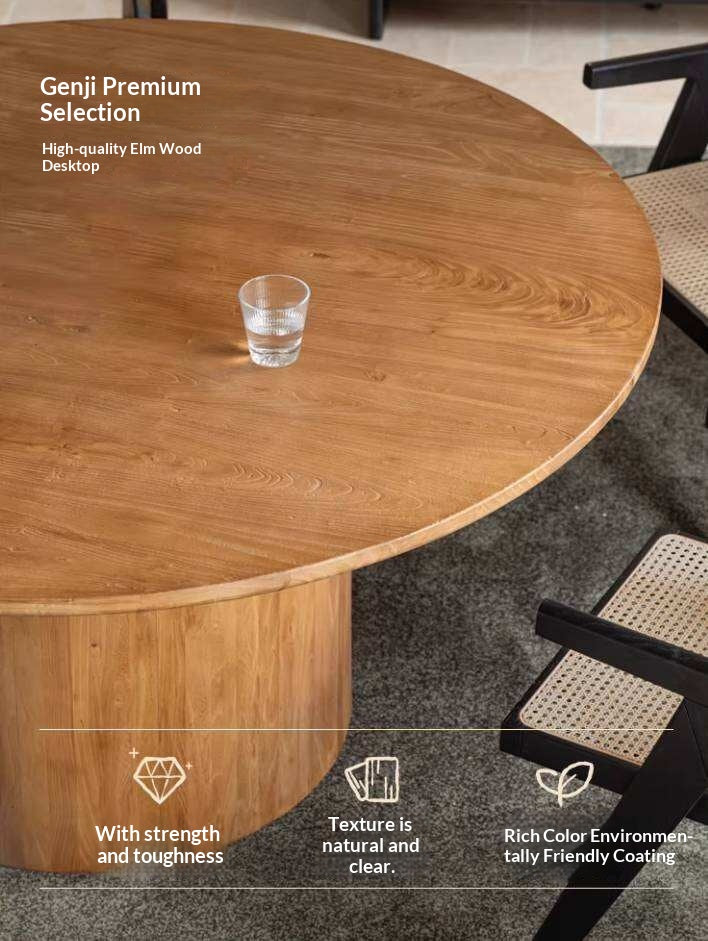 Elm Solid Wood Round Dining Table with Modern Minimalist Design