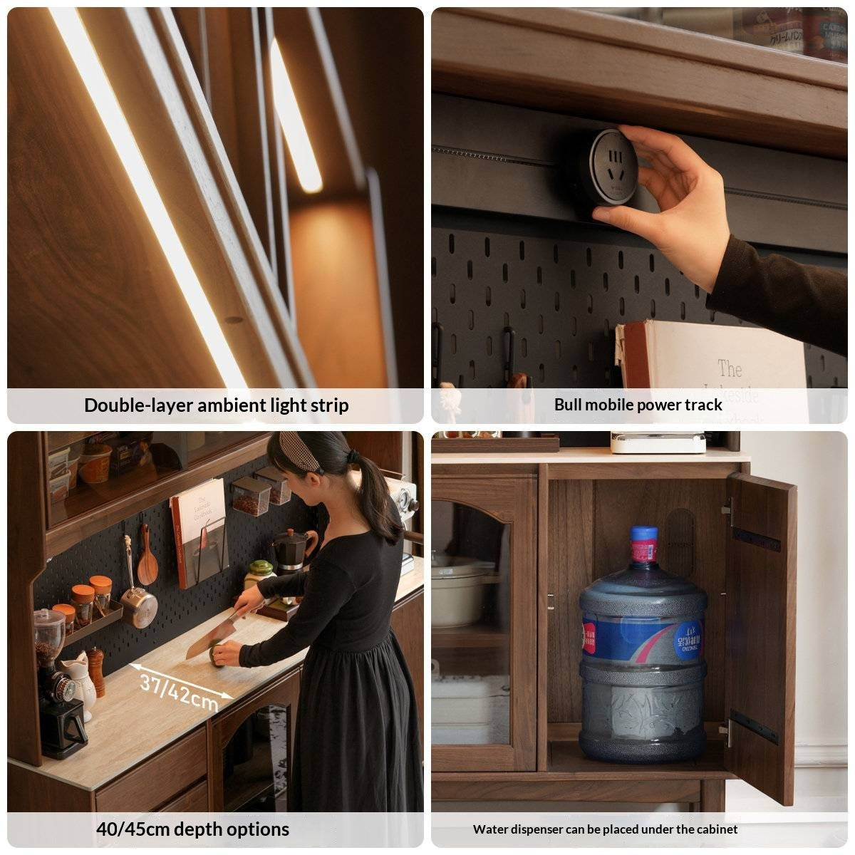 Black Walnut Solid Wood Retro Buffet Cabinet, Sideboard