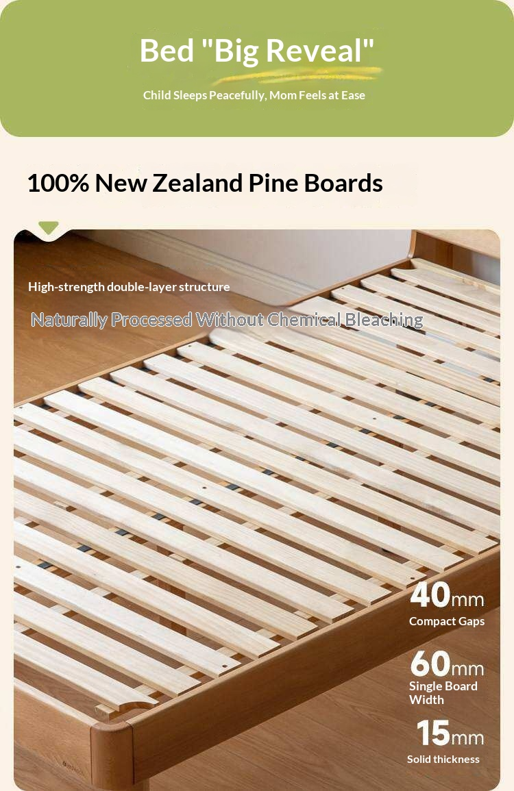 Beech Solid Wood Kids Bed with Scalloped Headboard and Hidden Storage