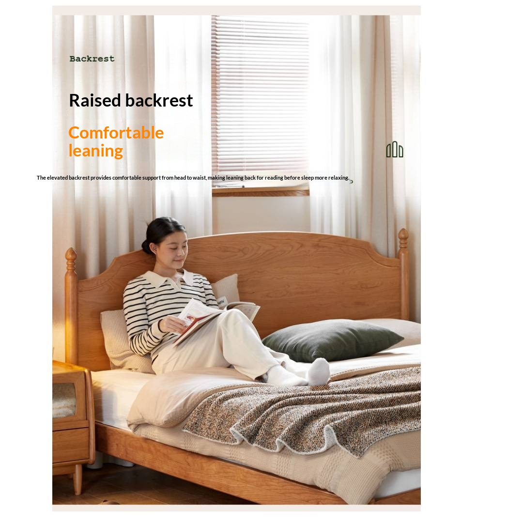 Cherry Solid Wood Bed — French Style Vintage Design