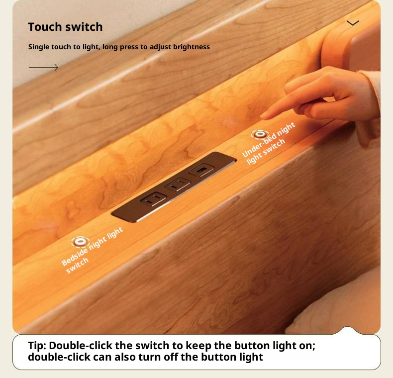 Cherry Solid Wood Retro with Socket Night Light Bed