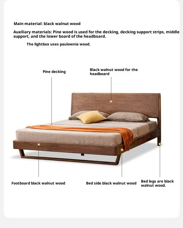 Black Walnut Solid Wood suspended bed with Ambient LED Headboard Lighting