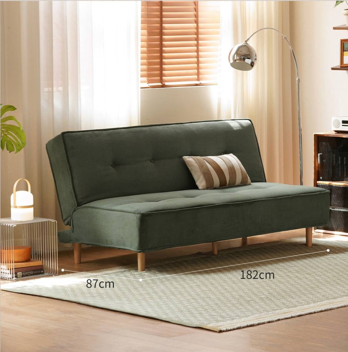 Armless Corduroy Futon Sofa Bed with Adjustable Backrest