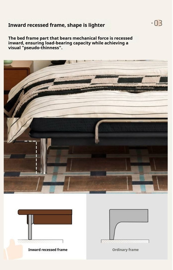 Rubberwood Solid Wood Minimalist Platform Bed with Angled Metal Legs