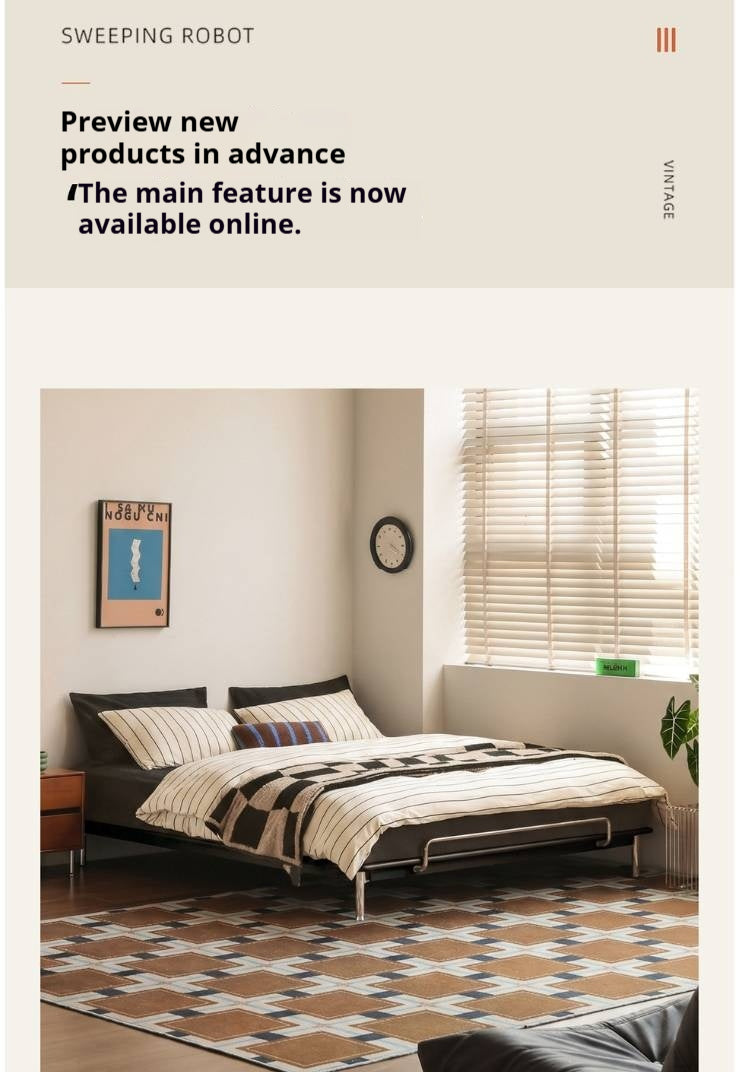 Rubberwood Solid Wood Minimalist Platform Bed with Angled Metal Legs