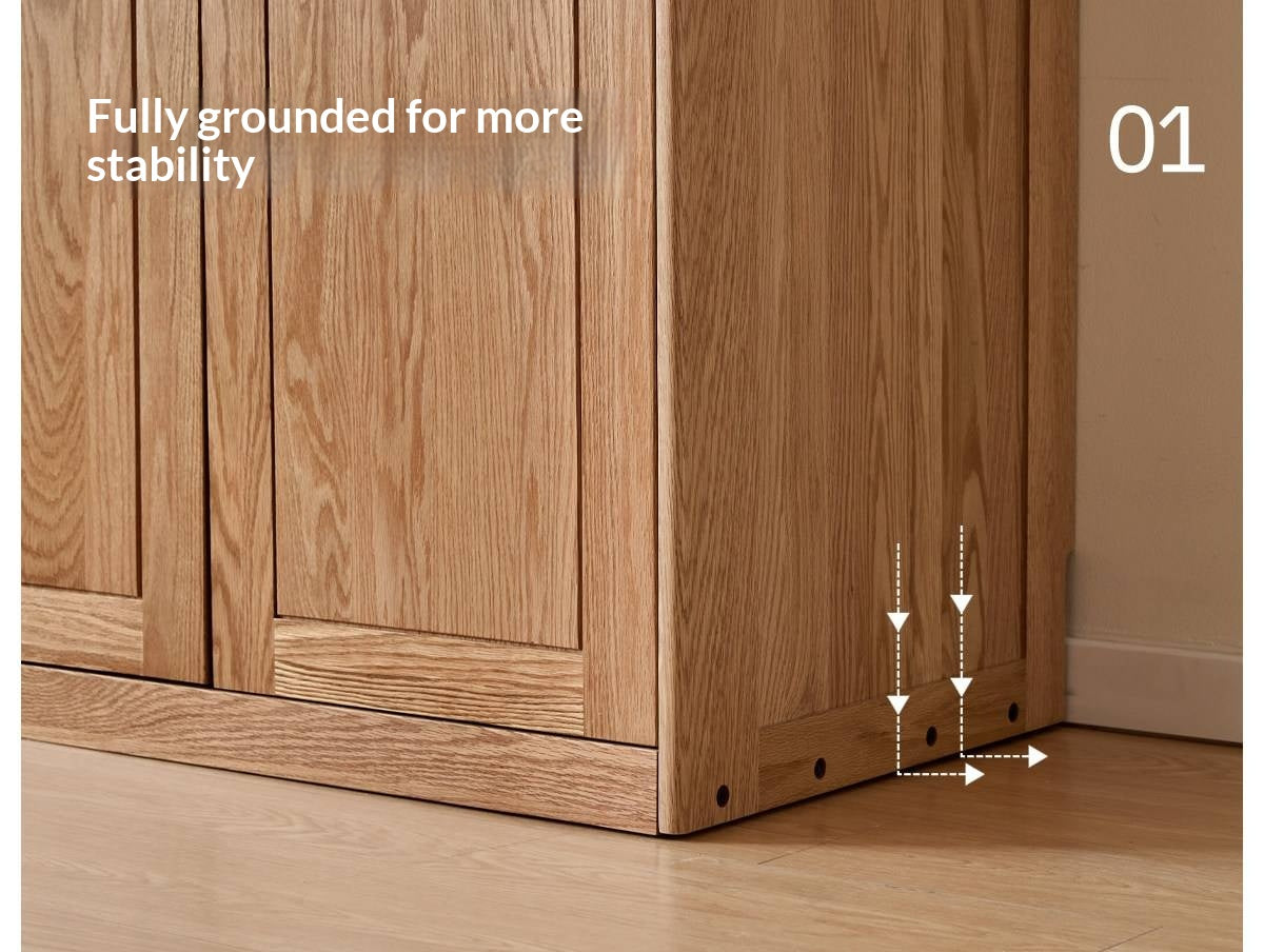 Oak Solid Wood narrow Wardrobe with Framed Panel Doors and Adjustable Layout