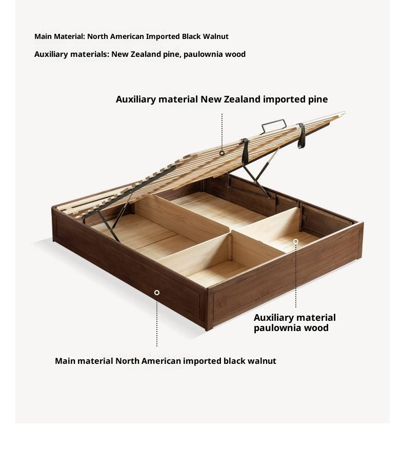 Black Walnut Solid Wood Italian Light Luxury Platform Bed, Headboard-Free Box Bed