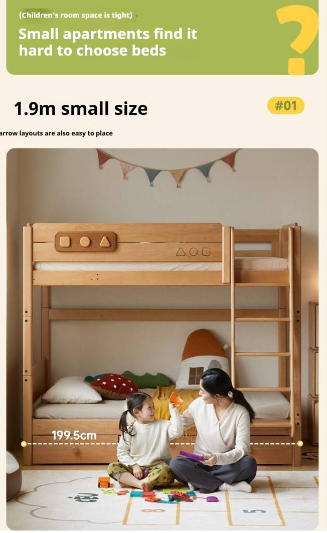 Beech Solid Wood Convertible Bunk Bed with Storage Drawers