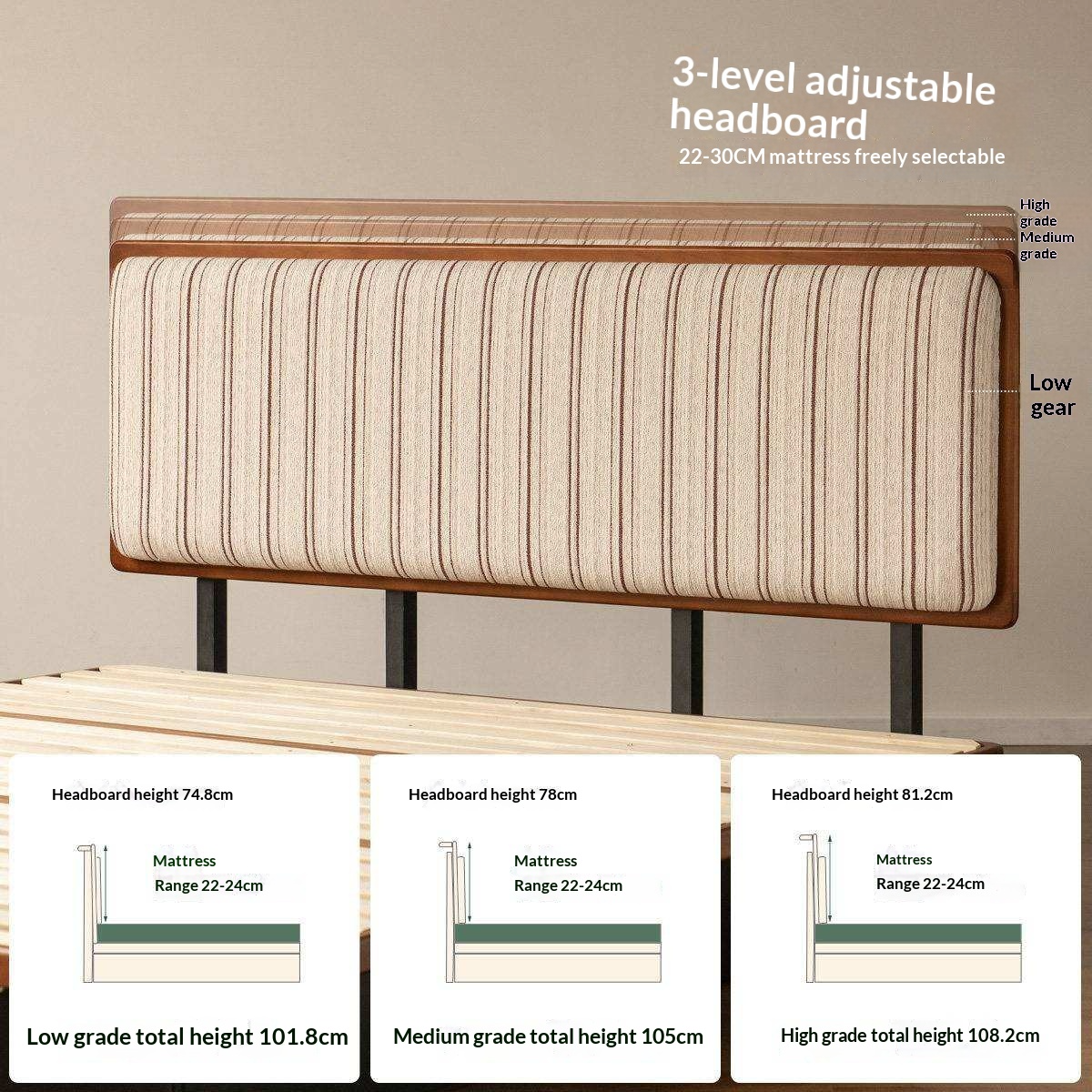 Poplar Solid Wood Channel Tufted Platform Bed with Gas Lift Storage