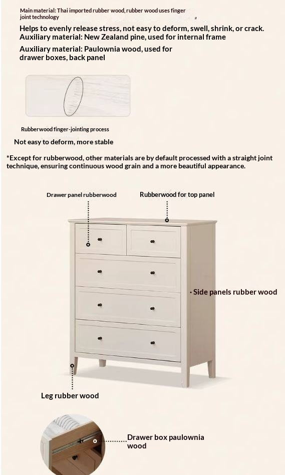 Rubberwood, Oak Solid Wood American Style Chest of Drawers