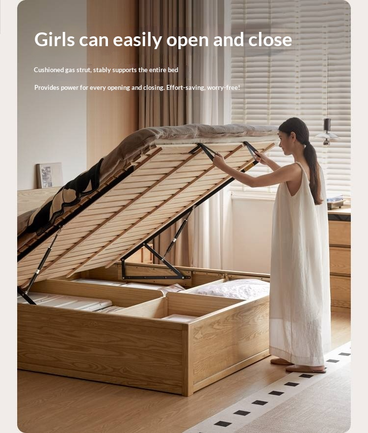 Ash Solid Wood Bed — Slab Design, Home Italian Light Luxury Box Bed