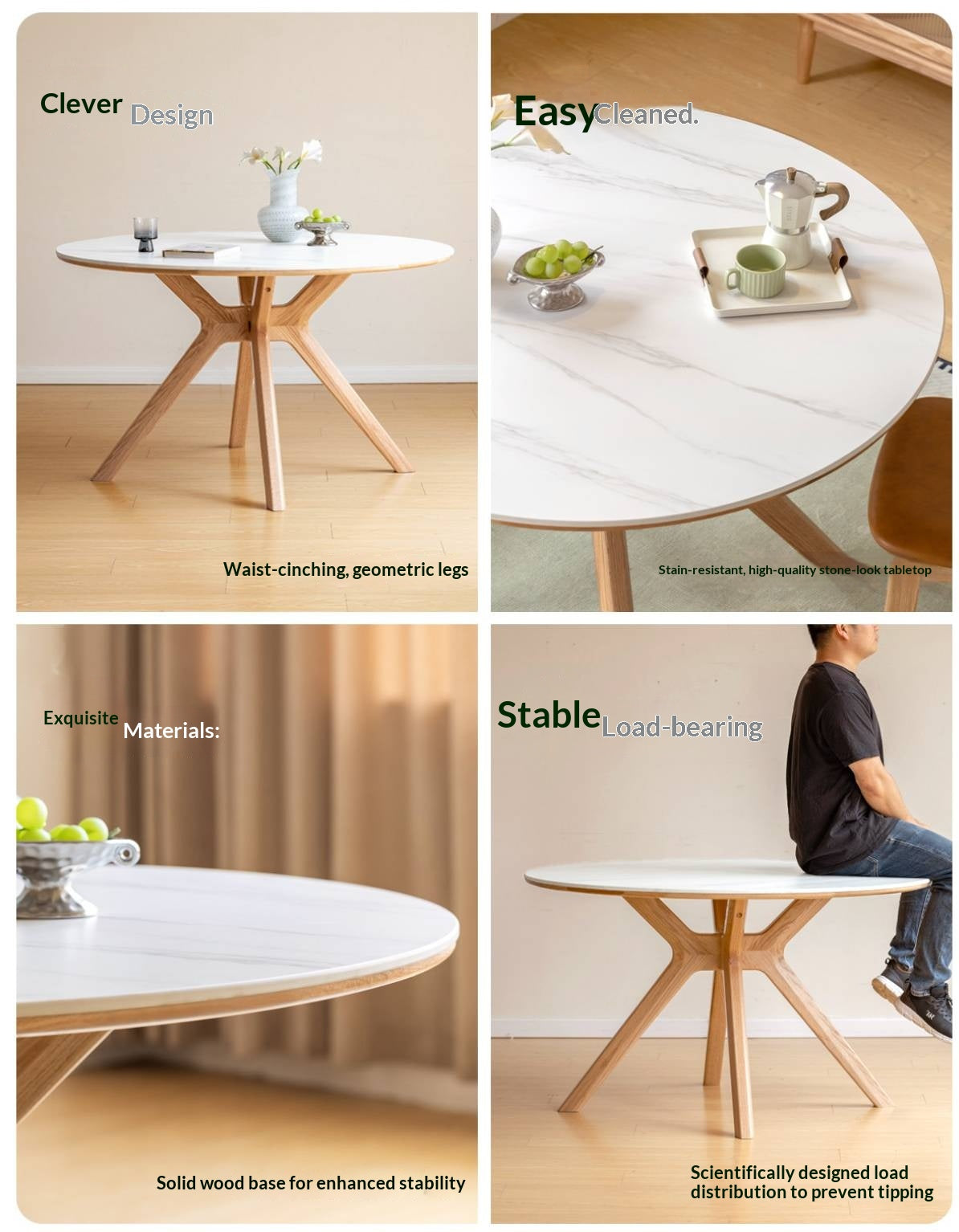 Oak Solid Wood Round Dining Table with Optional Sintered Stone Top and Chairs