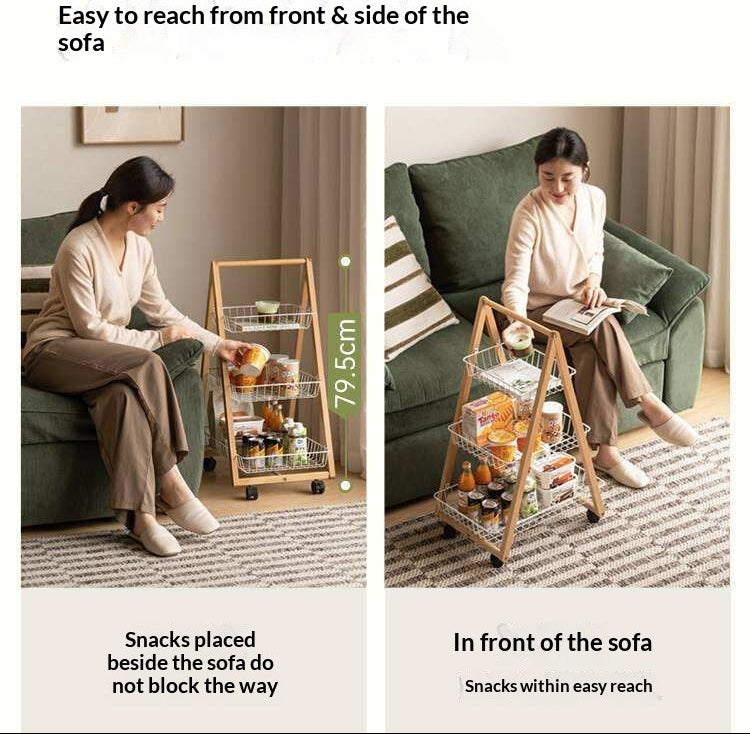 Beech Solid Wood Storage Rack with Multi-Layer and Mobile Trolley