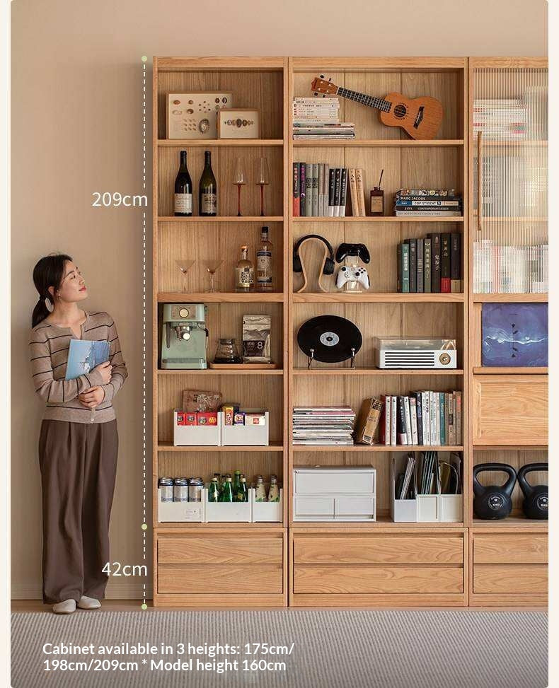 Oak, Ash Solid Wood Wall-Mounted Bookcase with Simple Storage Design