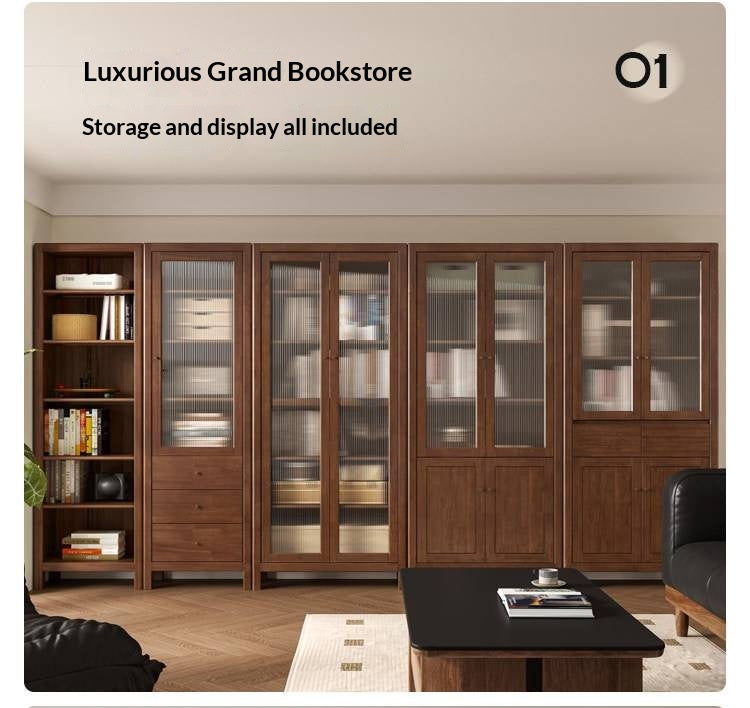 Solid Rubberwood Bookcase with Storage and Display Shelves