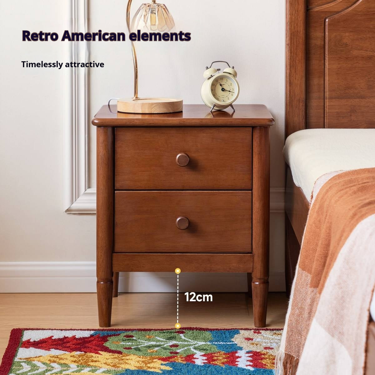 Solid Rubberwood American Retro Style Children's Nightstand