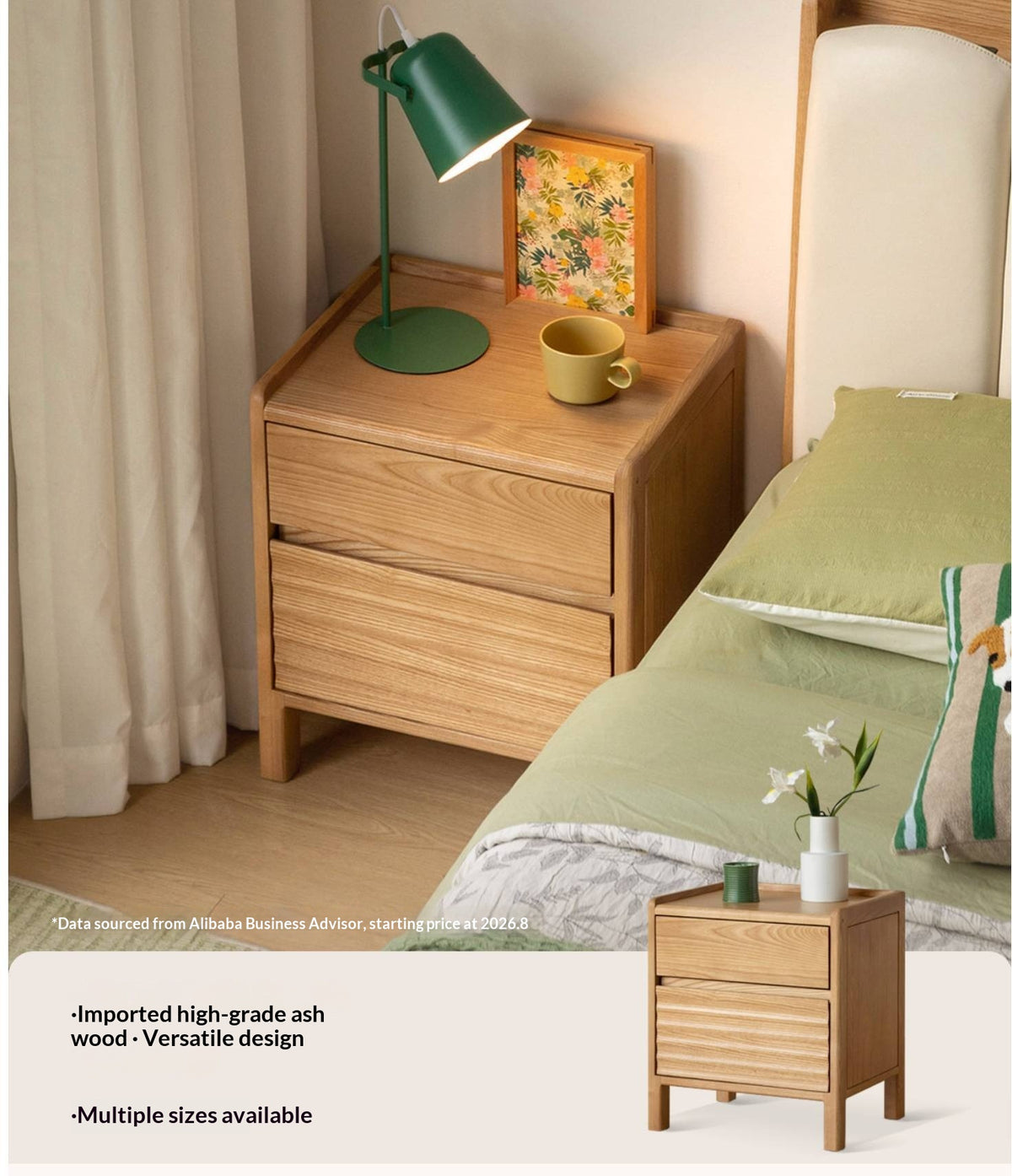 Ash Solid Wood Small Nightstand
