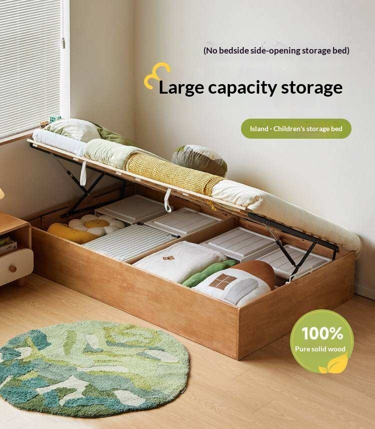 Oak Solid Wood Kids Storage Bed with End-Lift Opening