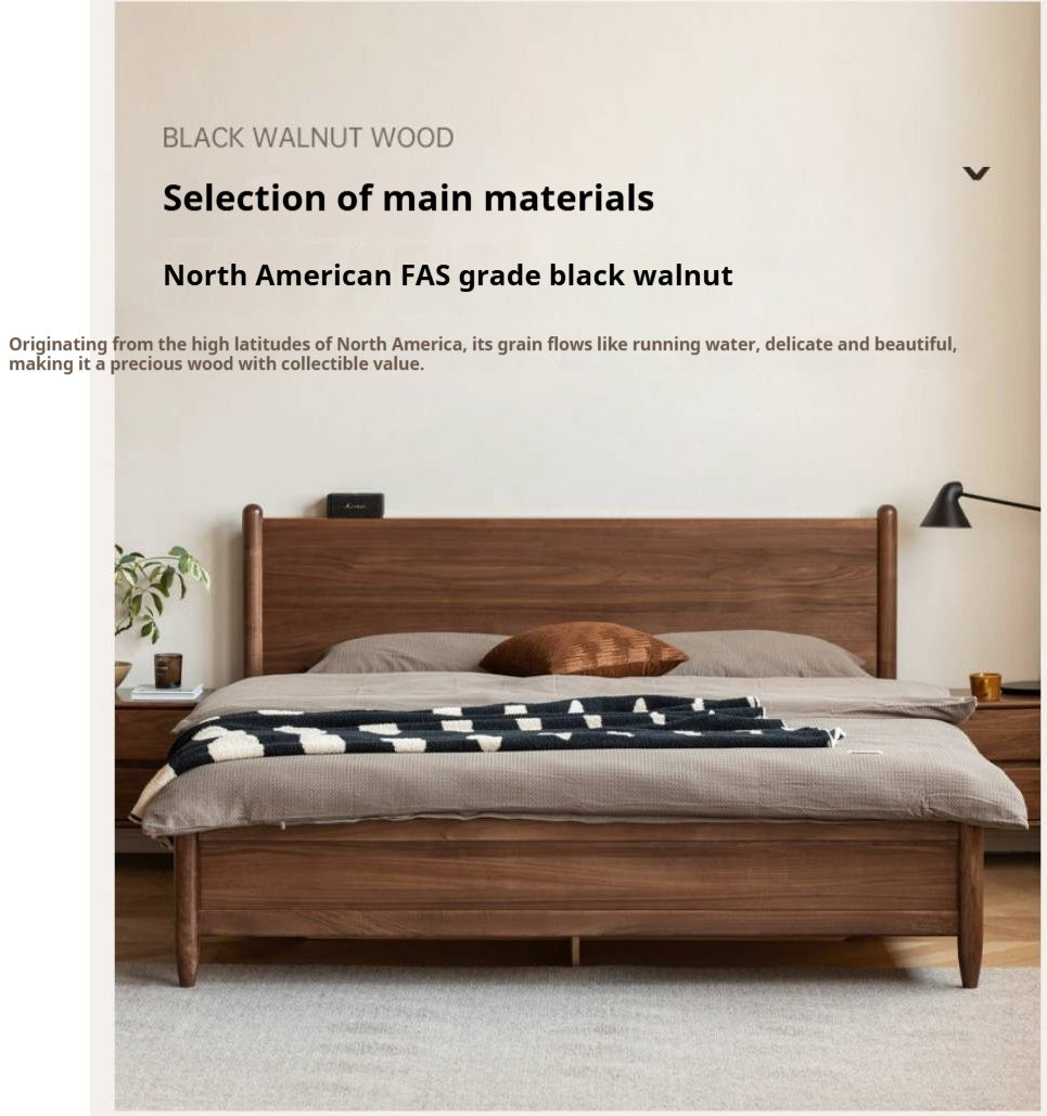 Black Walnut Solid Wood Adjustable Storage Bed with Flat Panel Headboard