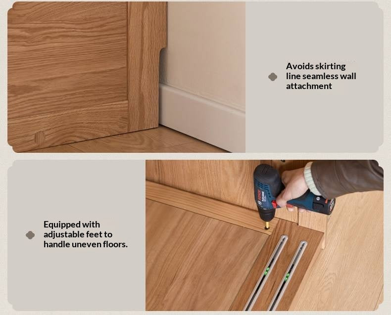Oak Solid Wood Wardrobe Cabinet with Minimalist Songshi Storage