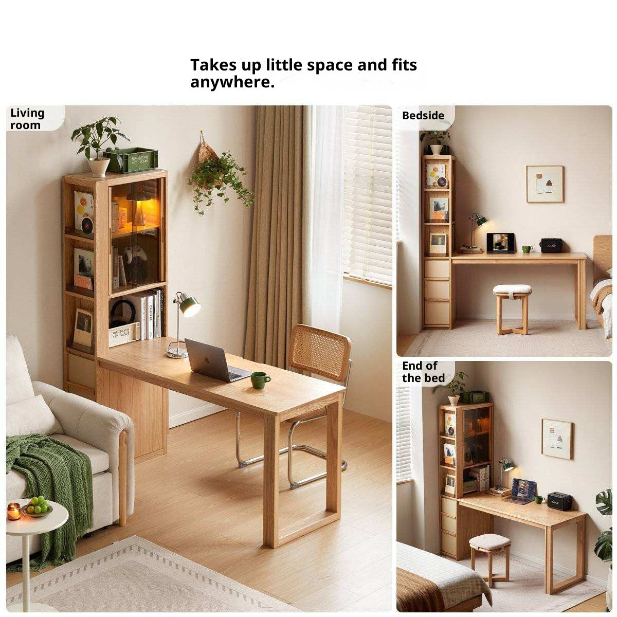 Oak Solid Wood Computer Desk with Integrated Frame and Minimalist Design