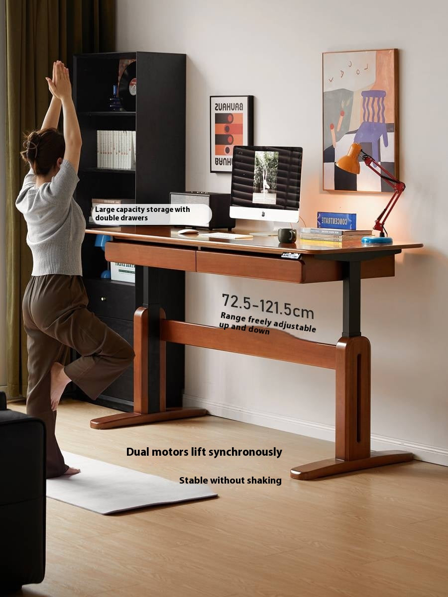 Pine Solid Wood Retro Electric Lift Desk
