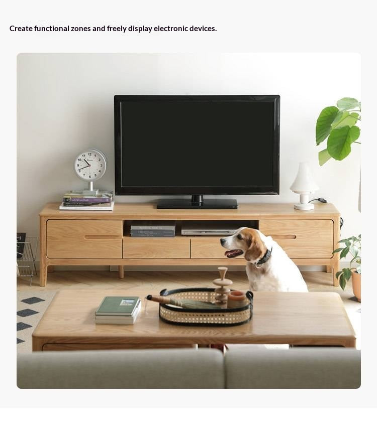 Oak, Solid Rubberwood Modern TV Stand