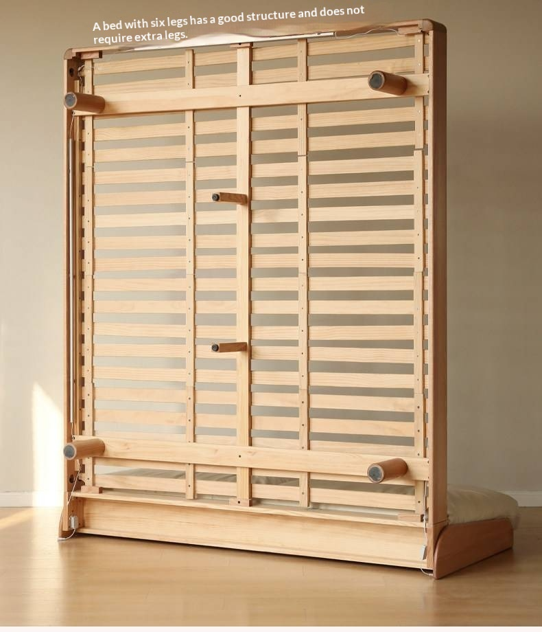 Oak Solid Wood Bed — Modern Minimalist, Genuine Leather Upholstered, Floating Design with Light